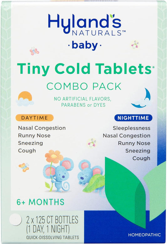 Hyland's Infant and Baby Cold Medicine, Naturals Tiny Cold Tablets, Day & Night Value Pack, Decongestant and Cough Relief, 250 Quick-Dissolving Tablet