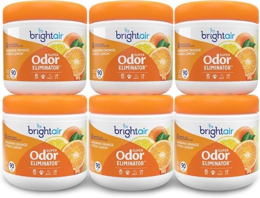 Bright Air 14 oz. Super Odor Eliminator, For Medium-Size Spaces, Mandarin Orange and Fresh Lemon Scent, Case of 6, Air Freshener, Natural Essential Oils,...