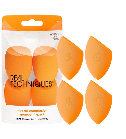 Real Techniques Miracle Complexion Sponge Set 4 Pack, Makeup Blender Sponge For Liquid & Cream Makeup, Buildable Coverage, Foundation Sponge For Natural Base, Mother’s Day Gift Set, Latex-Free Foam
