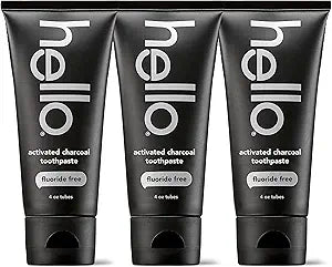 Hello Activated Charcoal Toothpaste, Fluoride Free with Activated Charcoal, Teeth Whitening Toothpaste with Fresh Mint and Coconut Oil, No SLS, Vegan,...