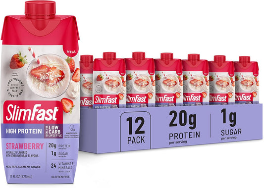 SlimFast Protein Shake, Strawberry- 20g Protein, Meal Replacement Shake Ready to Drink, High Protein with Low Carb and Low Sugar, 24 Vitamins and Minerals,...