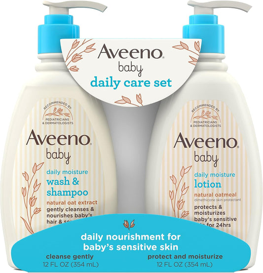 Aveeno Baby Daily Care Gift Set with Natural Oat Extract & Oatmeal, Contains Daily Moisturizing Body Lotion & Gentle 2-in-1 Baby Bath Wash & Shampoo, Hypoallergenic & Paraben-Free, 2 Items 
