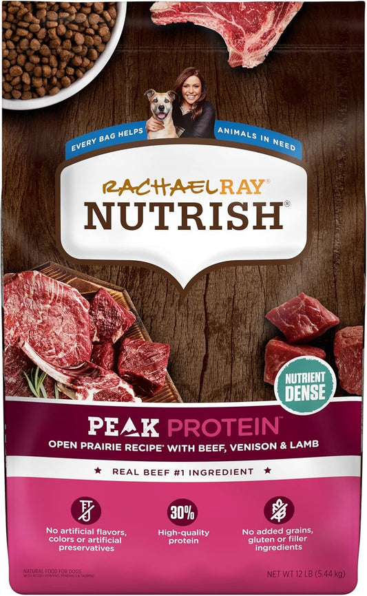 Rachael Ray Nutrish PEAK Natural Dry Dog Food with Added Vitamins, Minerals & Taurine, Open Prairie Recipe with Beef, Venison & Lamb, 12 Pounds,...