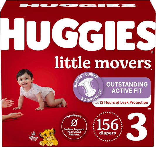 Huggies Size 3 Diapers, Little Movers Baby Diapers, Size 3 (16-28 lbs), 156 Count (6 packs of 26)