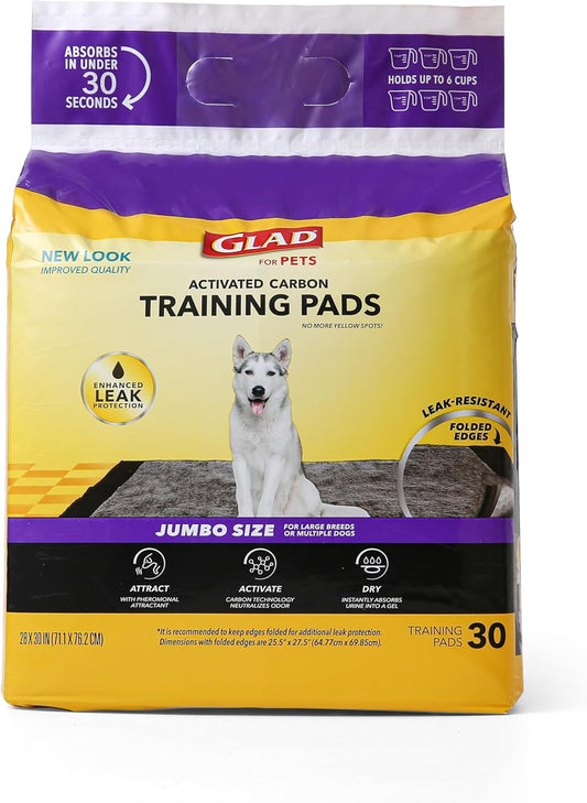 Glad for Pets JUMBO-SIZE Charcoal Puppy Pads | Black Training Pads That ABSORB & Neutralize Urine Instantly | New & Improved Quality Puppy Pee Pads, 30 Count Dog Training Pads