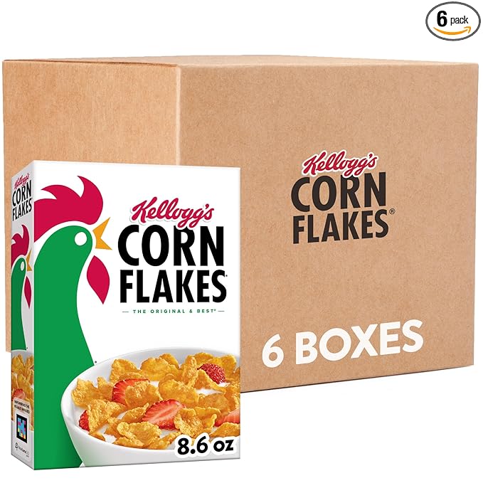 Kellogg's Corn Flakes Breakfast Cereal, Kids Cereal, Family Breakfast (6 Boxes)