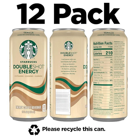 Starbucks - RTD Coffee Doubleshot Energy Drink Coffee Beverage, Vanilla, Iced Coffee, 15 fl oz Cans (Packaging May Vary) (Pack of 12)