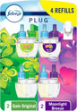 Febreze Odor-Fighting Fade Defy PLUG Air Freshener,Gain Moonlight Breeze, Gain Original, 87 fl. oz. Oil Refills, 4 Refills (2 of Each