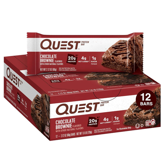 Quest Nutrition Chocolate Brownie Protein Bars, High Protein, Low Carb, Gluten Free, Keto Friendly, 12 Count