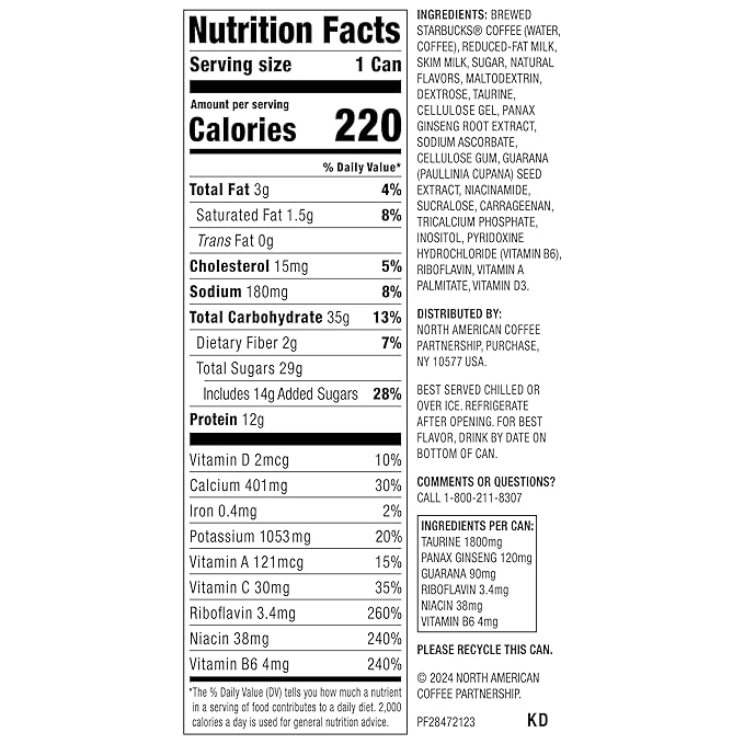 Starbucks RTD Energy Drink, Doubleshot Energy Drink, Coffee, Guarana, Vitamin B, Ginseng, 15 Oz Cans (Pack of 12)