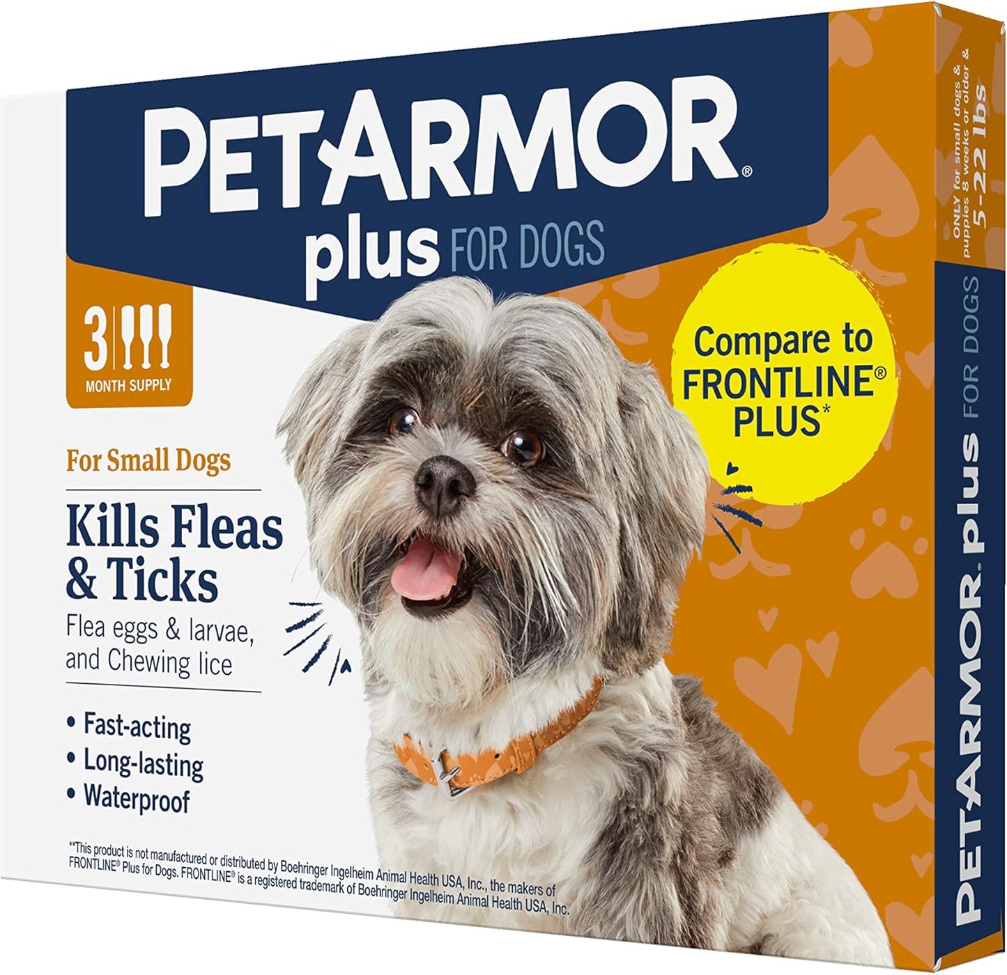 PetArmor Plus Flea and Tick Prevention for Dogs, Dog Flea and Tick Treatment, Waterproof Topical, Fast Acting, Small Dogs (5-22 lbs), 3 Doses (Pack of 1) 
