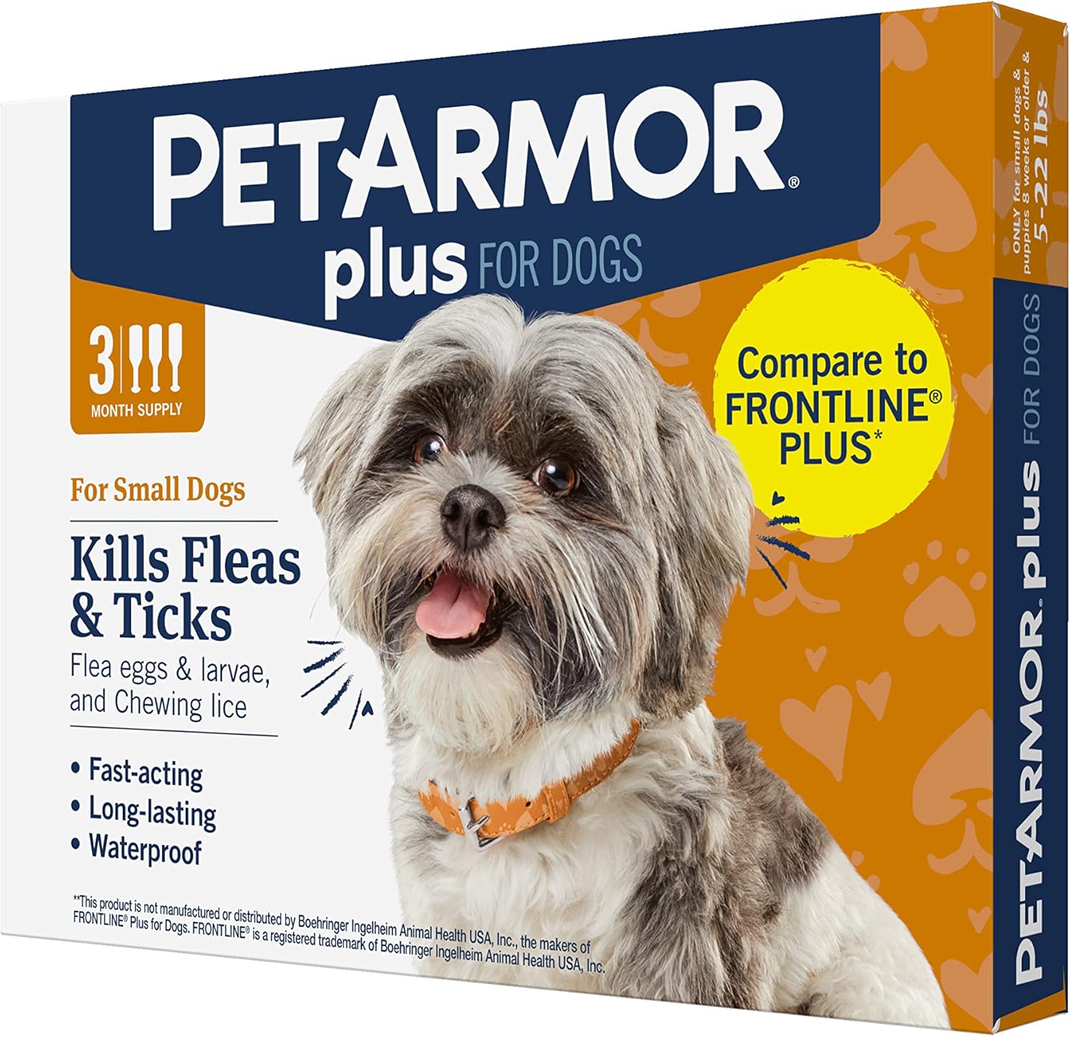 PetArmor Plus Flea and Tick Prevention for Dogs, Dog Flea and Tick Treatment, Waterproof Topical, Fast Acting, Small Dogs (5-22 lbs), 3 Doses (Pack of 1) 
