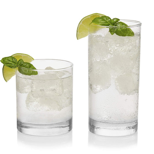 Libbey Province Tumbler and Rocks Glass Set, Elegant Drinkware Glasses Set, Tall Drinking Glasses with Modern Lines, Drinking Glasses Set of 16