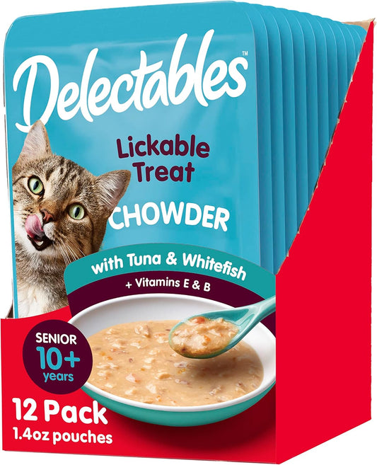 Hartz Delectables Chowder Lickable Wet Cat Treats for Senior Cats, Tuna & Whitefish, 1.4 Ounce (Pack of 12)(Packaging May Vary )