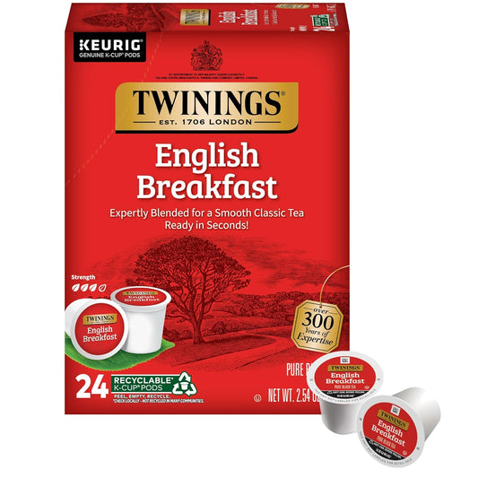Twinings English Breakfast Tea K-Cup Pods for Keurig, Caffeinated, Smooth, Flavourful, Robust Black Tea, 24 Count (Pack of 1), Enjoy Hot or Iced
