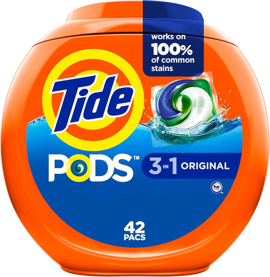 Tide PODS Liquid Laundry Detergent Soap Pacs, HE Compatible, 42 Count, Powerful 3-in-1 Clean in one Step, Original Scent