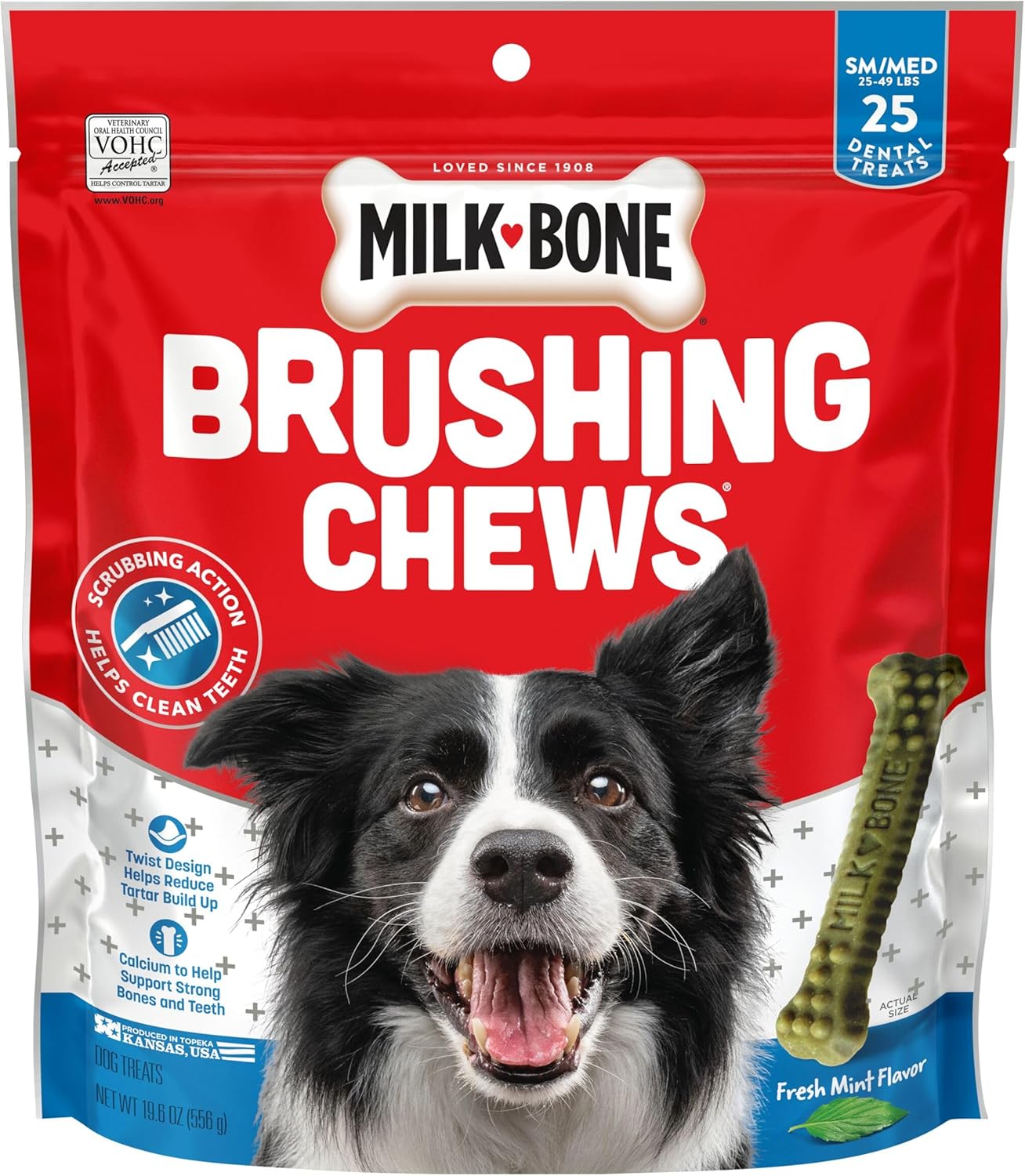 Milk-Bone Fresh Breath Brushing Chews, 25 Small/Medium Daily Dental Dog Treats Scrubbing Action Helps Clean Teeth