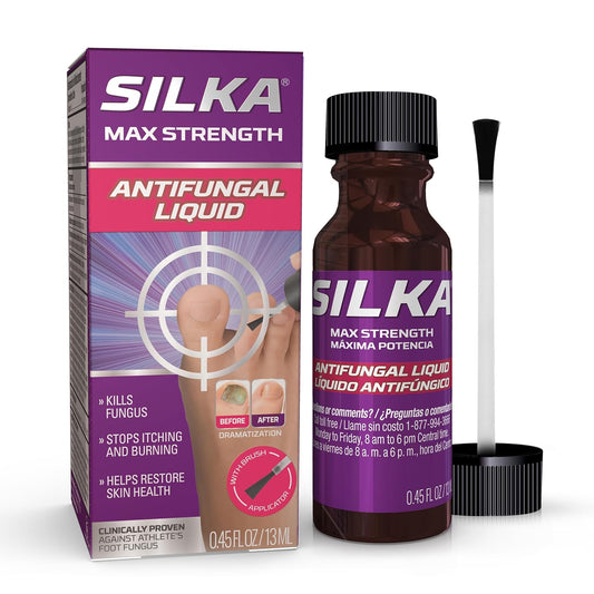 SILKA Max Strength Antifungal Liquid for Toenail Health, With Brush Applicator, Treats Fungus, Ringworm & Athlete’s Foot, Restores Appearance of...