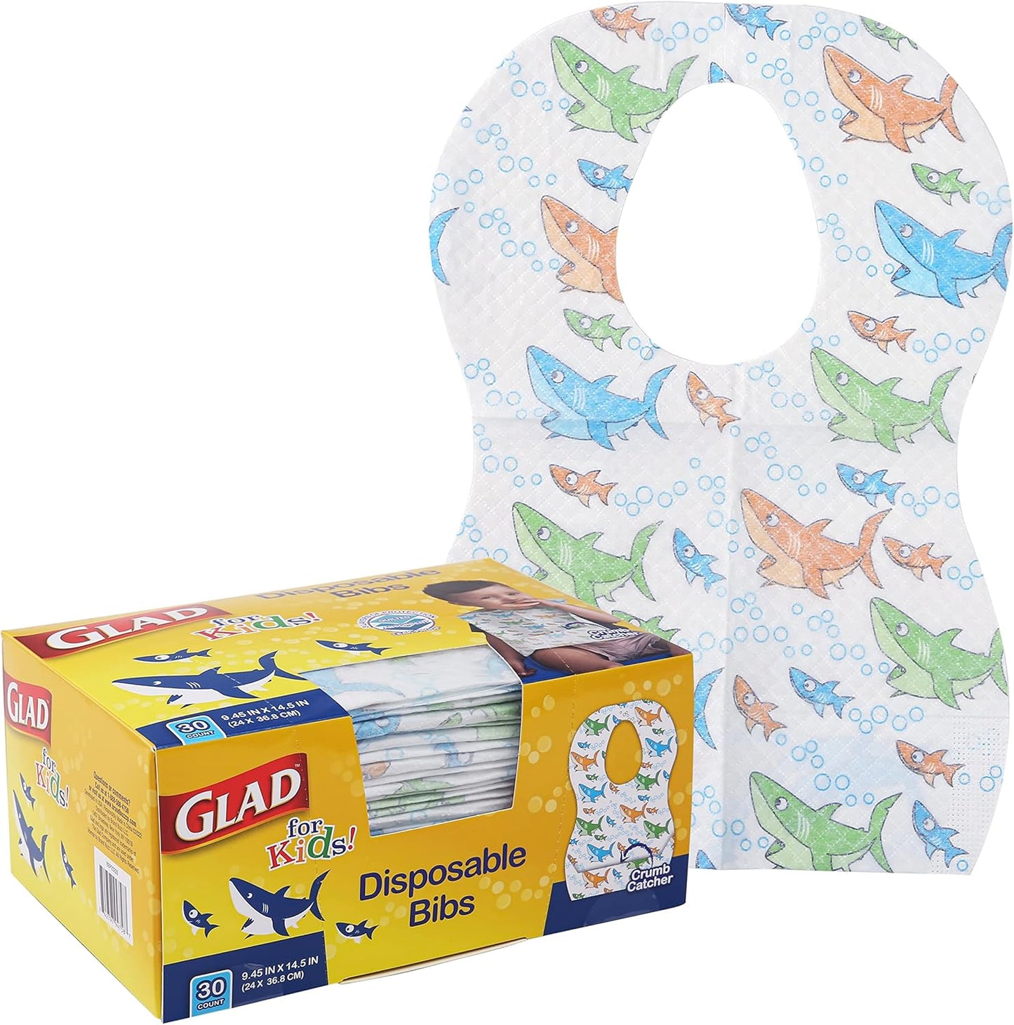 Glad For Kids Disposable Paper Bibs, 30 Ct - Disposable Bibs - Travel Bibs For Kids, Disposable Kids Bibs With Crumb Catcher