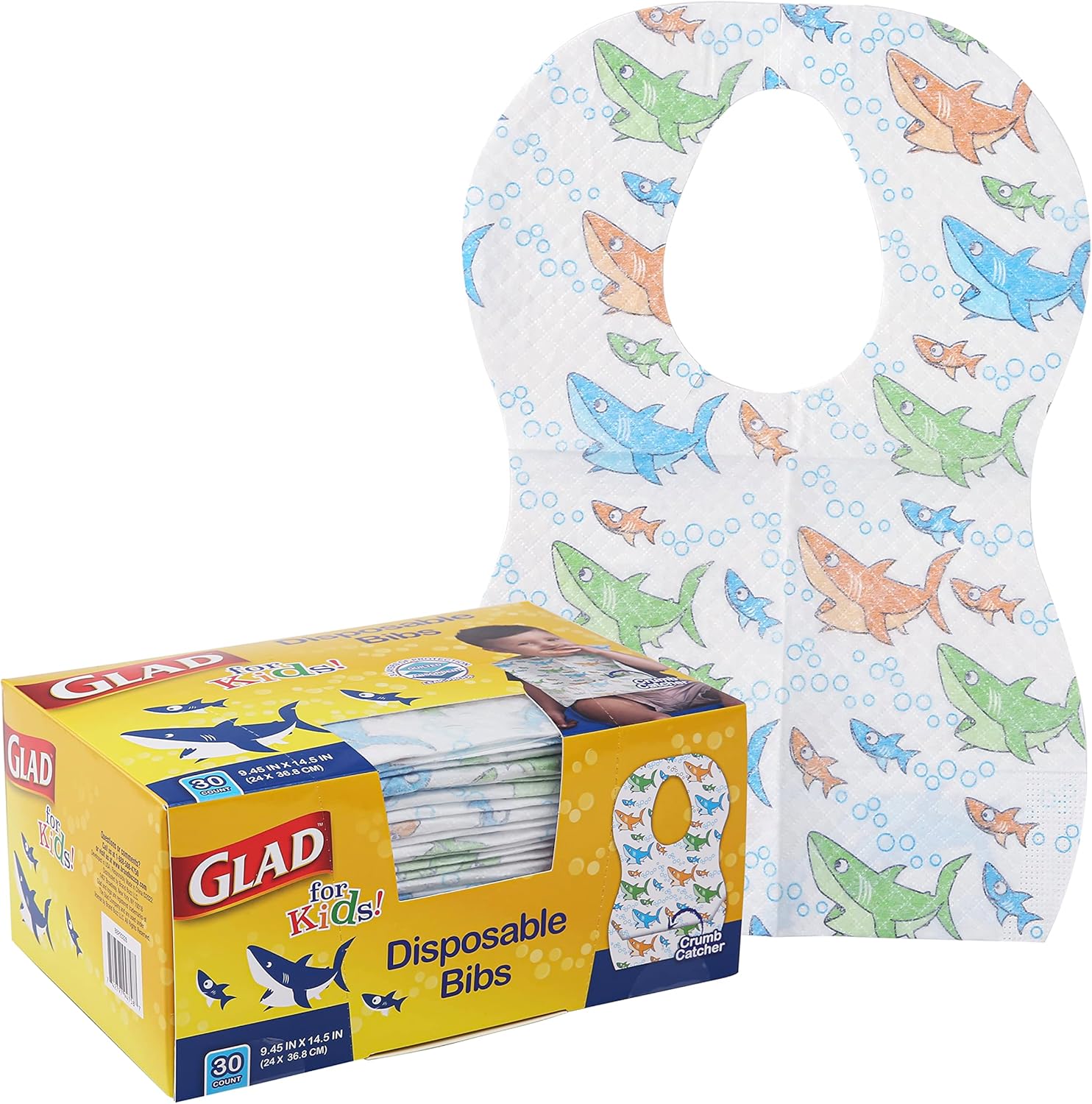 Glad For Kids Disposable Paper Bibs, 30 Ct - Disposable Bibs - Travel Bibs For Kids, Disposable Kids Bibs With Crumb Catcher