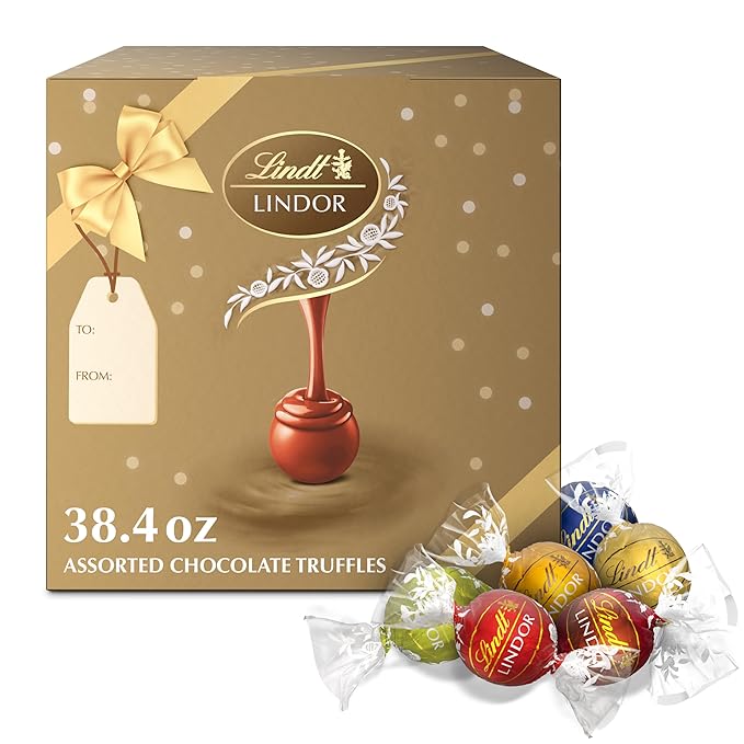Lindt LINDOR Assorted Chocolate Truffles 90 Count Gift Box, Chocolate Candy with Smooth, Melting Truffle Center, 38.4 oz. Box