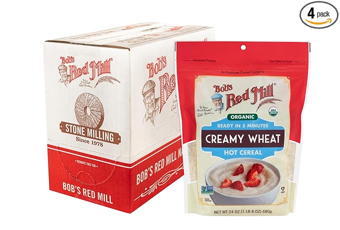 Bob's Red Mill Organic Creamy Wheat Hot Cereal, 24oz (Pack of 4) - Organic, Non GMO, Gluten Free, Whole Grain, Vegan, Kosher