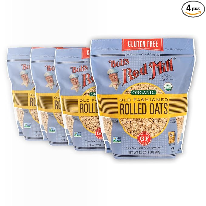 Bob's Red Mill Gluten Free Organic Old Fashioned Rolled Oats, 32oz (Pack of 4) - Non GMO, Whole Grain, Vegan, Kosher