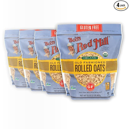 Bob's Red Mill Gluten Free Organic Old Fashioned Rolled Oats, 32oz (Pack of 4) - Non GMO, Whole Grain, Vegan, Kosher