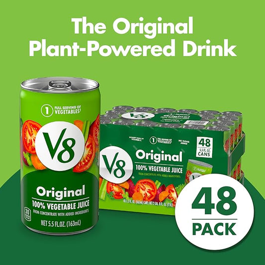 V8 Original 100% Vegetable Juice, 5.5 fl oz Can (48 Pack)