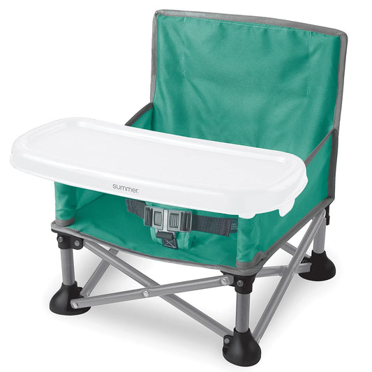 Summer by Bright Starts Pop 'N Sit Portable Booster Chair, Floor Seat, Indoor/Outdoor Use, Compact Fold, Teal, 6 Mos - 3 Yrs
