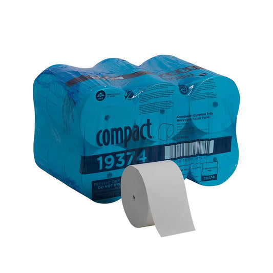 Compact Coreless 1-Ply Recycled Toilet Paper by GP PRO (Georgia-Pacific), 19374, 3,000 Sheets Per Roll, 18 Rolls Per Case