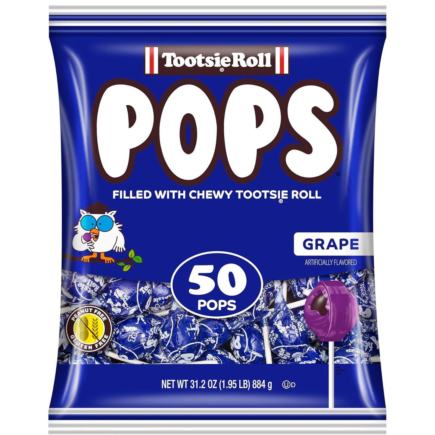 Tootsie Pops Single Flavor Bag - Grape Flavored Lollipops with Chocolatey Center - Individually Wrapped Hard Candy - Blue Candy - Peanut Free, Gluten Free, 50 Count (Pack of 1)