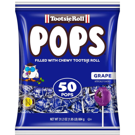 Tootsie Pops Single Flavor Bag - Grape Flavored Lollipops with Chocolatey Center - Individually Wrapped Hard Candy - Blue Candy - Peanut Free, Gluten Free, 50 Count (Pack of 1)