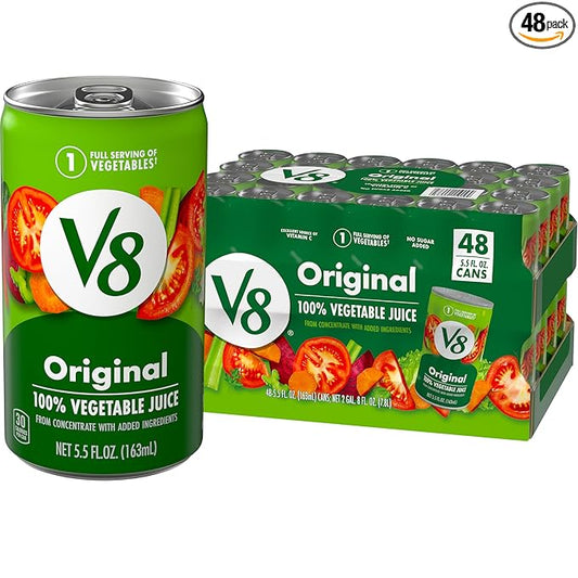 V8 Original 100% Vegetable Juice, 5.5 fl oz Can (48 Pack)
