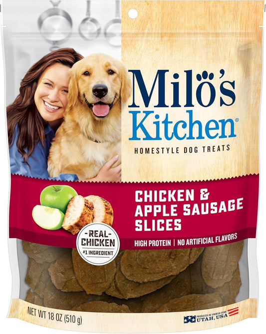 Milo's Kitchen Dog Treats, Chicken & Apple Sausage Slices, 18 Ounce