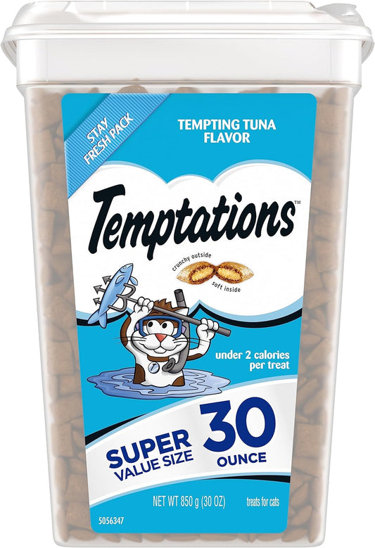 TEMPTATIONS Classic Crunchy and Soft Cat Treats, Tempting Tuna Flavor, 30 oz. Tub