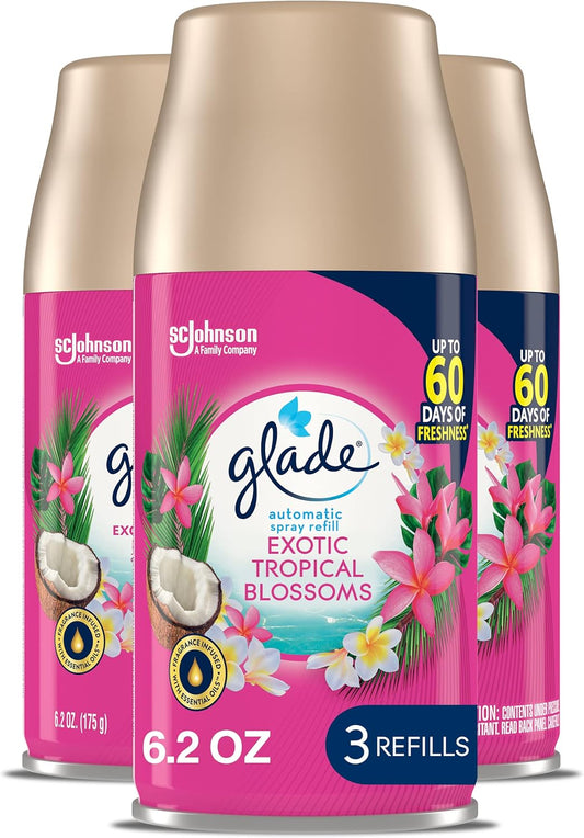 Glade Automatic Spray Refill, Air Freshener for Home and Bathroom, Tropical Blossoms, 6.2 Oz, 3 Count