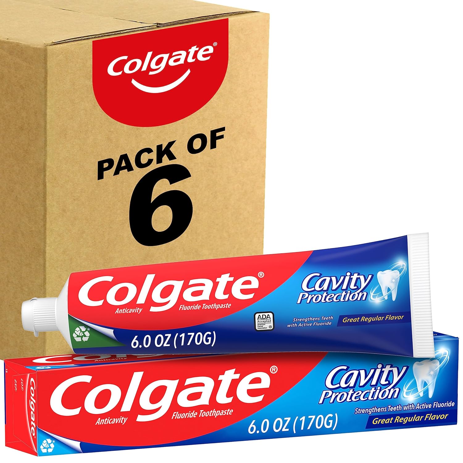 Colgate Cavity Protection Toothpaste with Fluoride, Great Regular Flavor, 6 Ounce (Pack of 6) 
