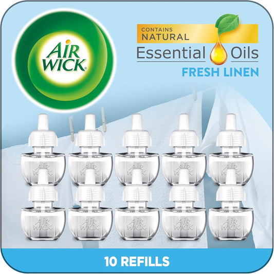 Air Wick Plug in Scented Oil Refill, 10ct, Fresh Linen, Air Freshener, Essential Oils, Eco Friendly Pack