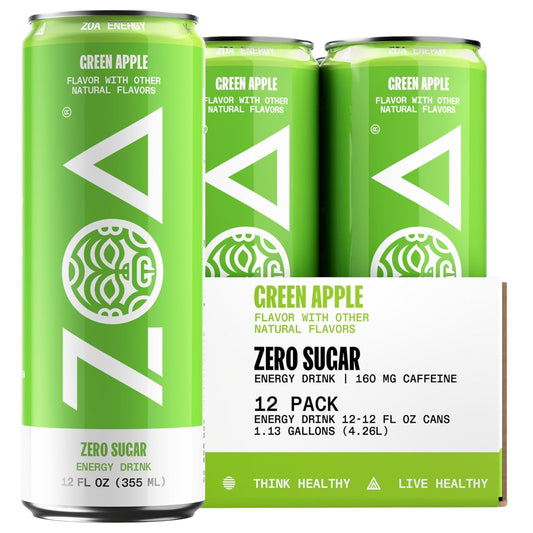 ZOA Zero Sugar Energy Drinks, Green Apple - Sugar Free with Electrolytes, Healthy Vitamin C, Amino Acids, Essential B-Vitamins, and Caffeine from Green Tea...
