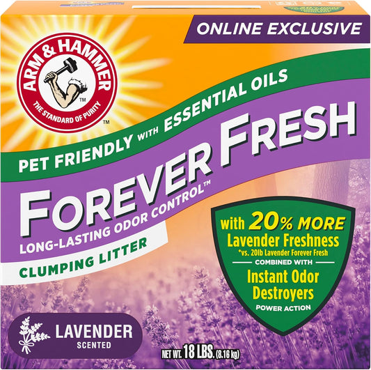 Arm & Hammer Forever Fresh Clumping Cat Litter Lavender, MultiCat 18lb with 20% More Lavender Freshness, Pet Friendly with Essential Oils
