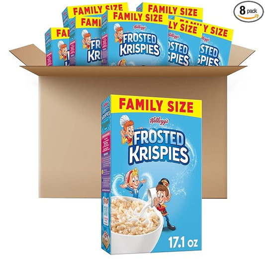 Kellogg's Frosted Krispies Breakfast Cereal, Kids Snacks, Baking Marshmallow Treats, Family Size, Original (8 Boxes)