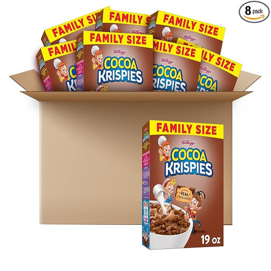 Kellogg's Cocoa Krispies Breakfast Cereal, Kids Snacks, Family Breakfast, Family Size, Chocolatey Flavor (8 Boxes)