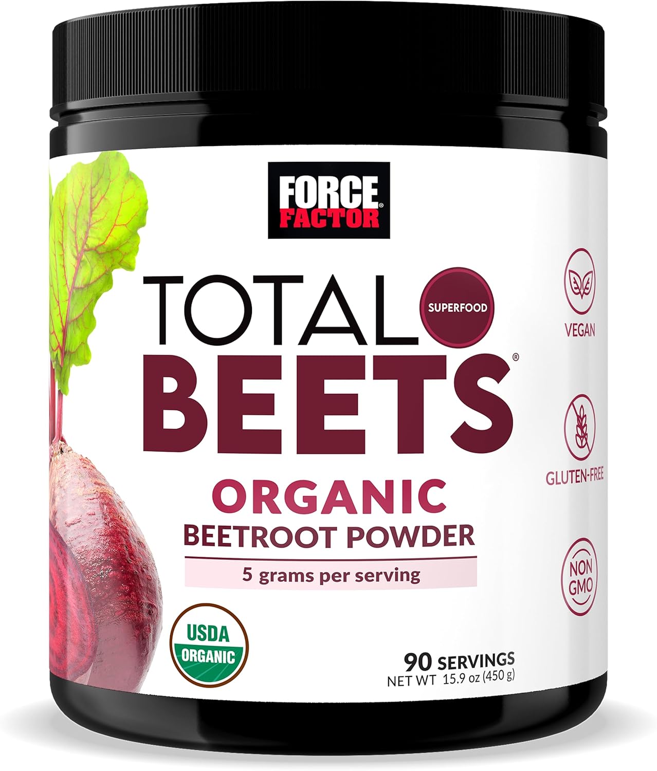 Force Factor Total Beets Organic Beetroot Powder Superfood to Boost Daily Nutrition, USDA Organic, Vegan, Gluten-Free, and Non-GMO Beet Supplement, Unflavored, 90 Servings