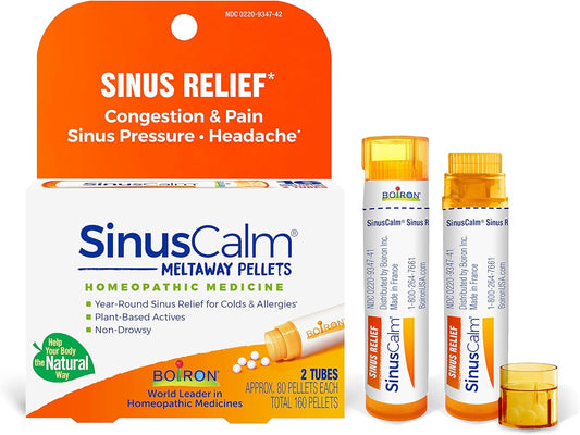 Boiron SinusCalm Pellets for Sinus Pain Relief, Runny Nose, Congestion, Sinus Pressure, Headache - 2 Count (160 pellets)