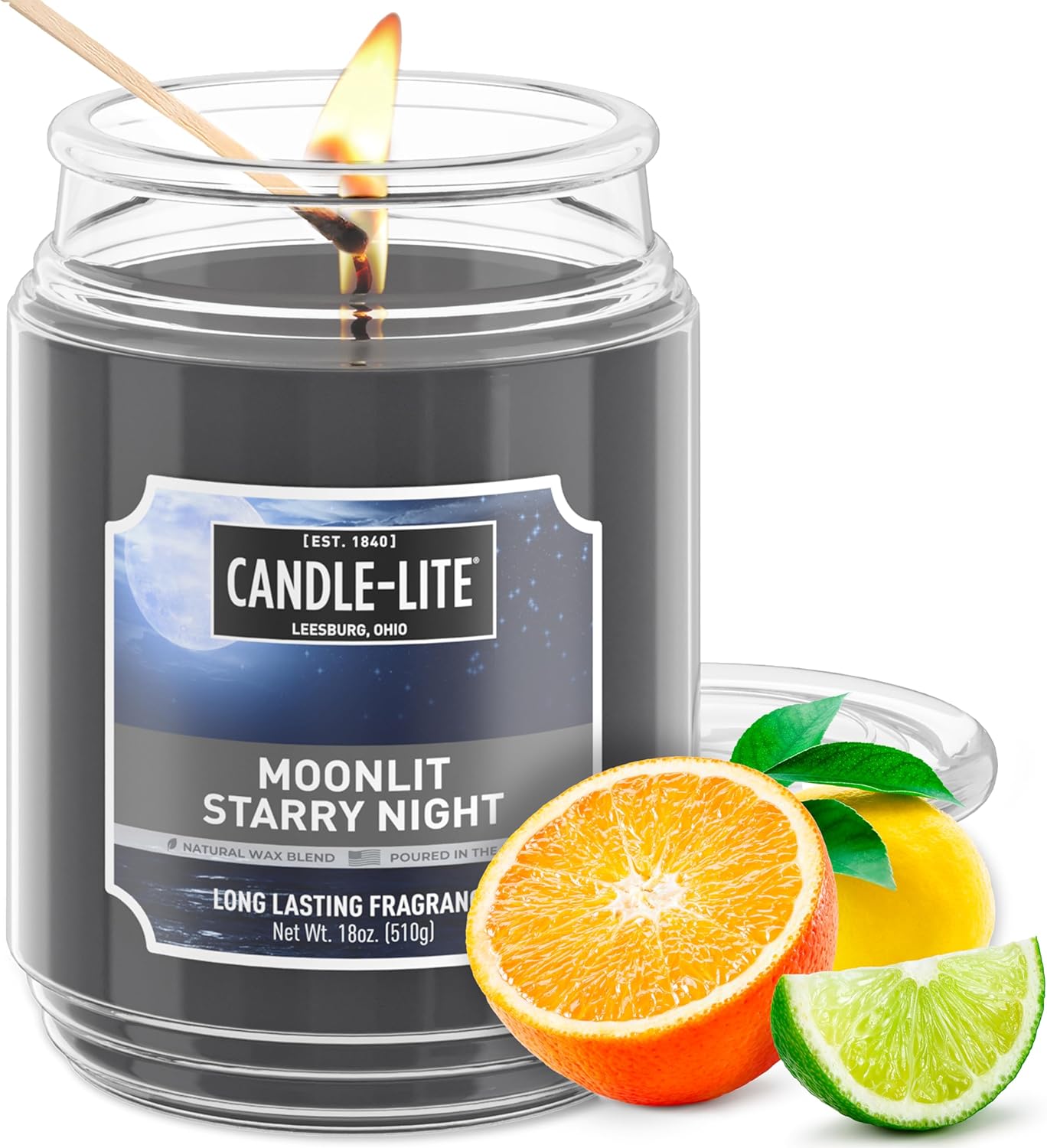 CANDLE-LITE Scented Moonlit Starry Night Fragrance, One 18 oz. Single-Wick Aromatherapy Candle with 110 Hours of Burn Time, Gray (Individual Box)