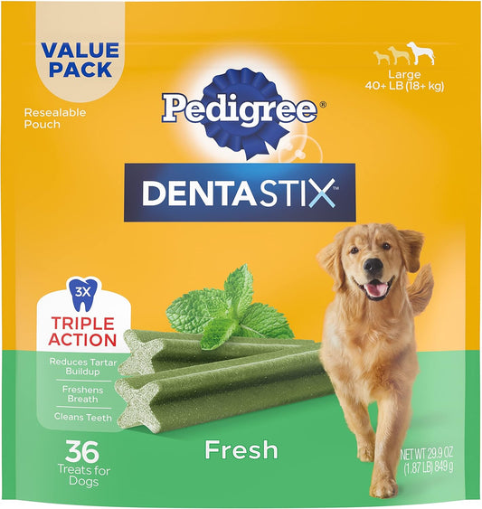 PEDIGREE DENTASTIX Dental Dog Treats for Large Dogs Fresh Flavor Dental Bones, 1.87 lb. Value Pack (36 Treats)