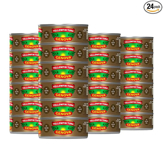 Genova Premium Yellowfin Tuna in Olive Oil, 5 Ounce Cans, 24-Pack Ð Nutrient Rich, High Protein Canned Tuna Fish - Delicious, Easy, Nutritious Ready to Eat Meals