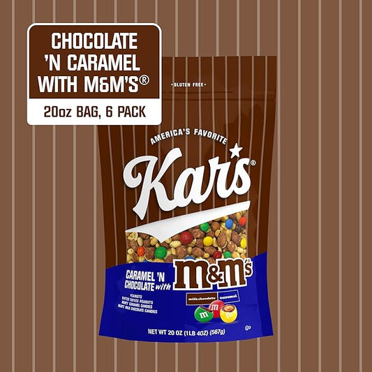 KarÕs Nuts Caramel 'N Chocolate with M&M'S Candies Trail Mix, 20 oz Ð Resealable Pouch (Pack of 6), Gluten-Free Trail Mix Snack