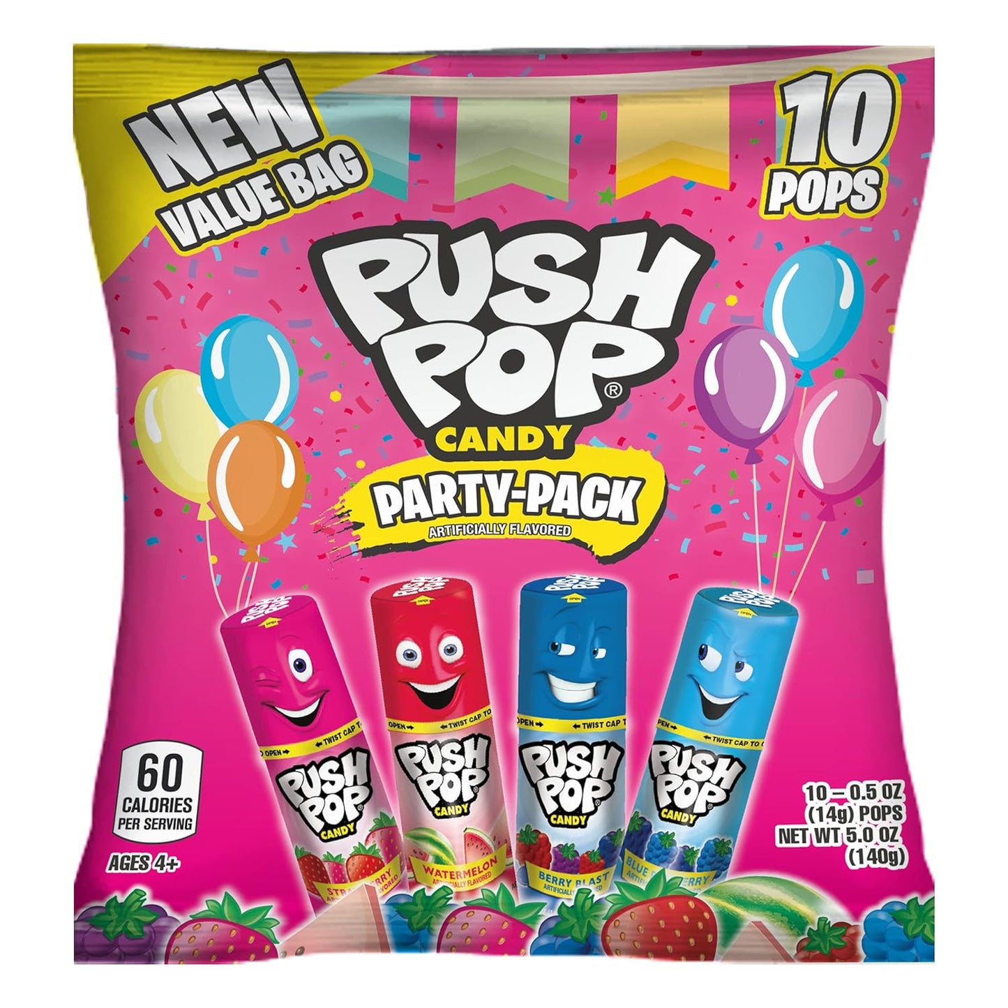 Push Pop Individually Wrapped Bulk Lollipop Variety Summer Party Pack - 10 Count Lollipop Suckers in Assorted Fruity Flavors - Fun Summer Candy for Pool Parties, 4th of July Events, And Birthdays